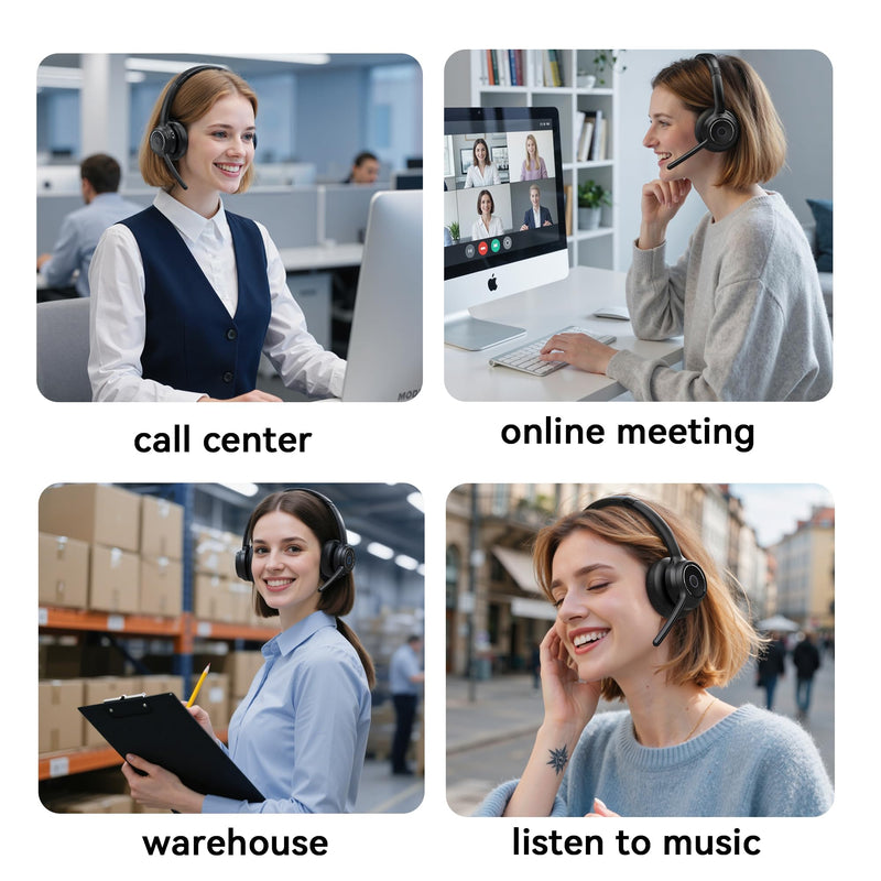 Gixxted (2026 Upgraded) Wireless Headset with Mic for Work, Bluetooth Headset with Noise Canceling Microphone, Wireless Headphones with Mic and USB Dongle and Mute, Fit for Computer/PC/Teams Black