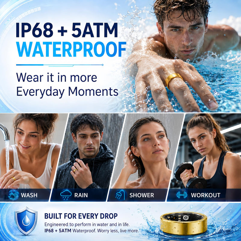 Smart Ring Fitness Tracker for Men & Women with Sleep, Heart Rate & SpO2 | No Subscription Fee, 180+ Sports, Stress Tracking, Women's Health, IP68 Gold 9
