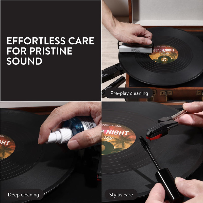 [AUSTRALIA] - Big Fudge Complete Vinyl Record Cleaning Kit - 6-in-1 Vinyl Record Cleaner - incl. Carbon Fiber Record Brush, Stylus Cleaner, Drying Stand, Microfiber Cloth & Towel Cloth - Record Player Accessories 