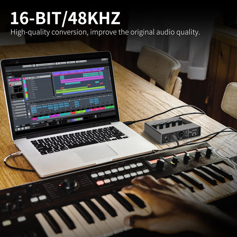 XTUGA USB Audio Interface for PC with Touch Model 16 bit/48 kHz, DSP Effect, 48V Phantom Power XLR Audio Interface for Recording Music, Live Streaming, Q-16