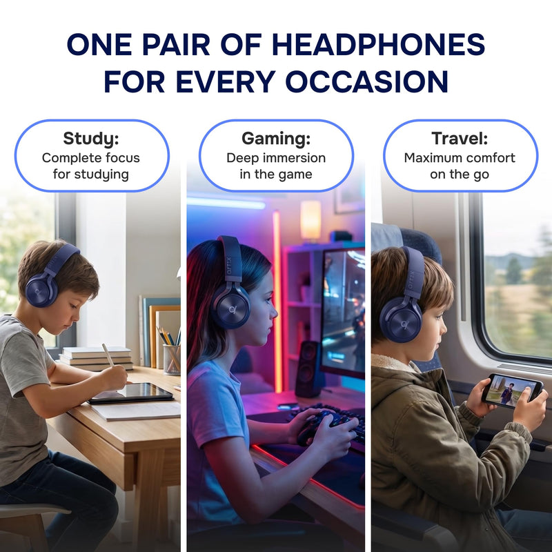 ARTIX Wireless Headphones for Kids Bluetooth Headphones for School (Blue) | Built-In Microphone, Adjustable Headband, Dual Mode, Foldable, Bluetooth 6.0, 40 Hours Playtime, Over-Ear Head phones Blue