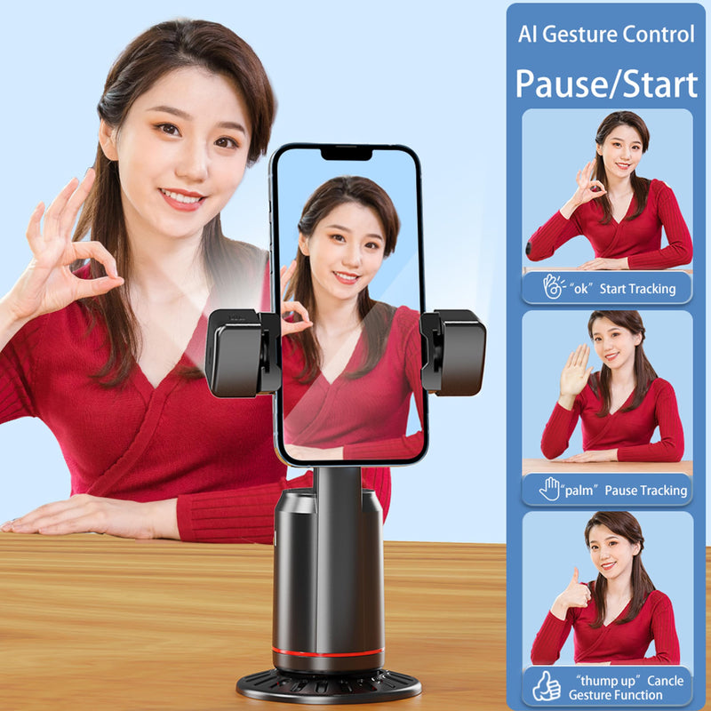 [AUSTRALIA] - Auto Face Tracking Phone Holder, 360° Rotation Face Body Phone Tripod Smart Shooting Camera Mount with Rechargeable Remote and Light for Live Vlog Streaming Video, Rechargeable BLACK 
