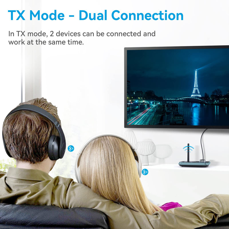 Bluetooth Transmitter Receiver - SOOMFON 3-in-1 Bluetooth 5.0 Audio Adapter for 2 Headphones with LCD Display Adjustable Volume, Optical AUX RCA Bypass for TV Home Stereo Speaker