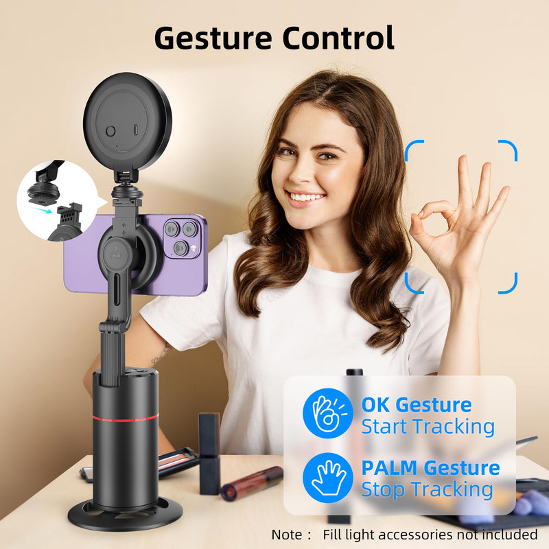 Auto Face Tracking Phone Holder, Magnetic Face Tracking Tripod 360 Rotation with Stand & Remote, Face Body Phone Tracking Tripod, No App, Smart Shooting Camera Mount for Live Video Recording Tiktok
