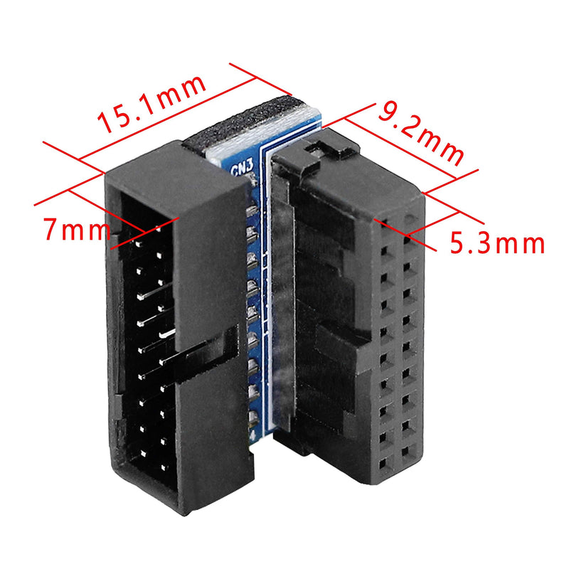 Right Angled USB 3.0 20-pin Male to Female Extension Adapter,Gelrhonr Desktop Motherboard 90 Degree Angled USB 3.0 19-Pin Motherboard Internal Header-Black 2PCS
