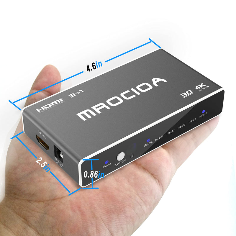 [AUSTRALIA] - Mrocioa HDMI 2.0 Switch 5 in 1 Out with Remote, 4K@60Hz Splitter Switcher, HDCP 2.3, ARC, CEC, ALLM/VRR, Dolby Vision/HDR10+/Atmos, Aluminum+Acrylic, for PS5/4, Xbox, Apple TV, Fire TV 