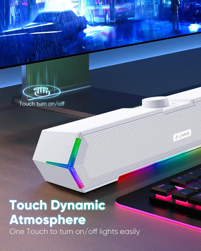 LENRUE G11 Computer Speakers for Desktop, Touch Lights PC Speakers with Surge Clear Sound, USB C/USB Powered for Computer Desktop PC Laptop Monitor (White) White