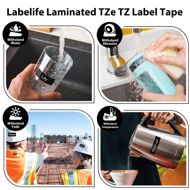 [AUSTRALIA] - Labelife TZe-335 Label Tape Replacement for Brother P Touch Label Tape White on Black TZe TZ Tape 12mm 0.47 Laminated Black Label Maker Tape TZe335 for Brother PT-D210 PT-D220 PT-H110 Labeler, 4-Pack 12mm 0.47 inch 