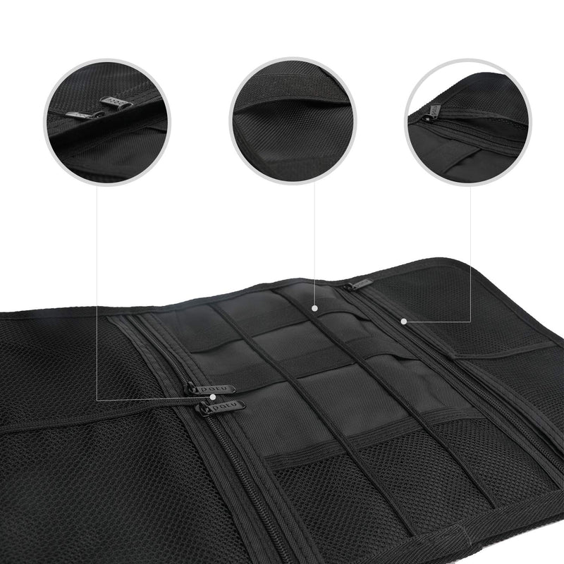 Patu Roll Up Electronics Accessories Travel Gear Organizer Case, Black - Portable Universal External Batteries Hard Drives Cable Management Healthcare Cosmetics Kit Bag