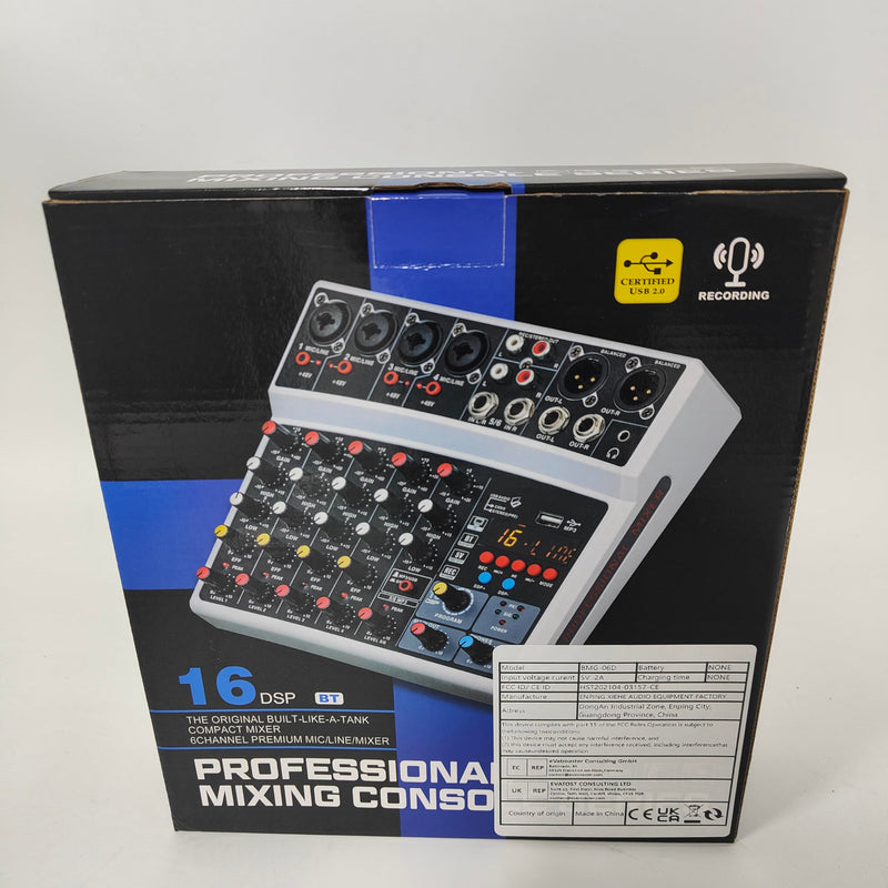BOMGE 6 Channel Audio Sound Mixer - Professional Digital DJ Mixing Console for Live Streaming, Karaoke and Stereo Recording - With PC Computer Record Playback/Bluetooth/MP3/USB/48V /99 DSP White