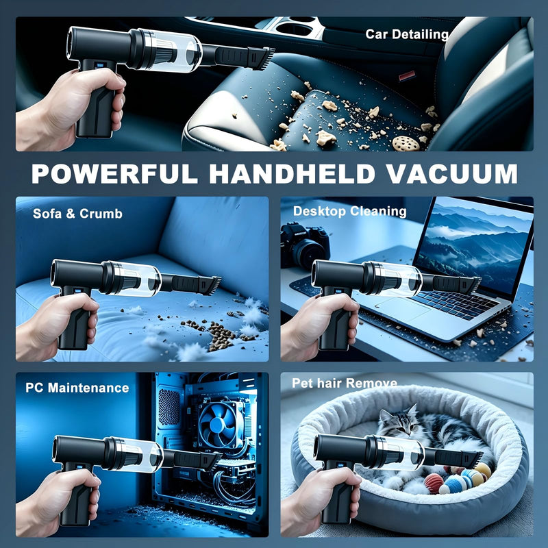 2-in-1 Vacuum and Blower, 110,000 RPM Compressed Air Duster, 160g Powerful Jet Dry Blower, Smart LED Display & Magnetic Nozzles, Cordless Air Duster for PC Cleaning Kit, Keyboard, Car Detailing