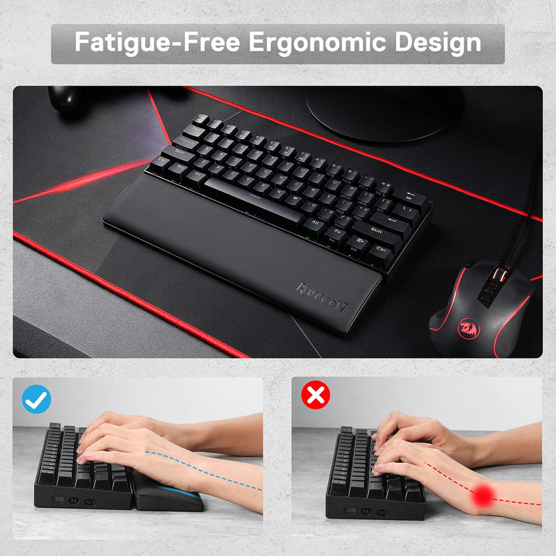 Redragon P035 Meteor S Computer Keyboard Wrist Rest Pad, Ergonomic Soft Memory Foam Wrist Support w/ Anti-Slip Rubber Base, 60% 61 Keys Compact Size 11.38 x 2.87 in, 0.78 inch (20mm) Height, Black 60% Compact