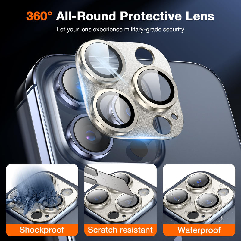 LK 2 Pack for iPhone 15 Pro/iPhone 15 Pro Max Camera Lens Protector [4TH Gen Latest Upgrade] 9H Tempered Glass Camera Cover, Aluminum Alloy Material [Strong Adhesion] Ultra Thin Anti-Scratcht, Gold