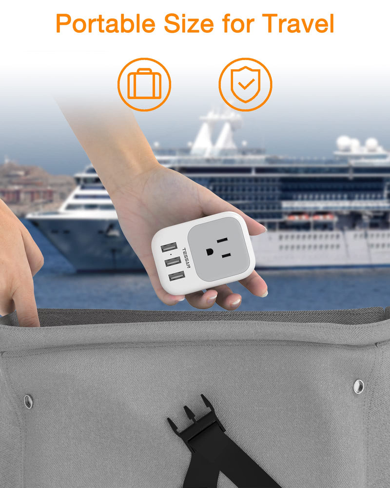 [AUSTRALIA] - USB Charger Block, TESSAN USB Plug Adapter with Electrical 4 Box Splitter 3 USB Wall Charger Ports, Multi Plug Outlet Extender Charging for Cruise, Travel, Office, Dorm Essentials Grey USB-A 