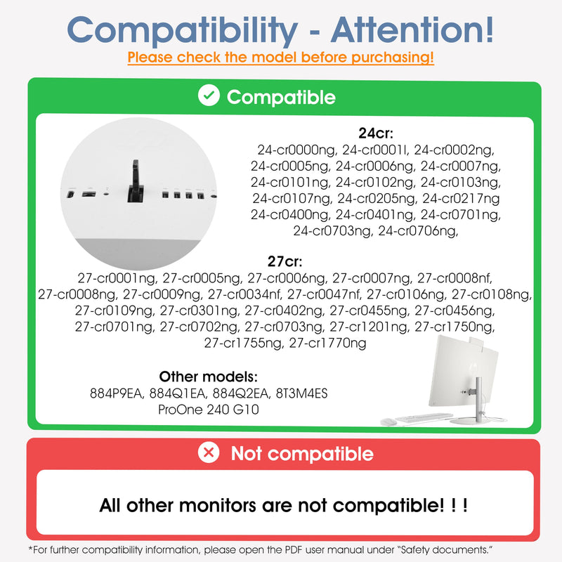 3IDEE VESA Adapter, VESA Mount Compatible with HP All-in-One PC (24-cr,27-cr) - VESA Mount 75x75mm - VESA Adapter HP for Monitors Without VESA Connection 24-cr,27-cr