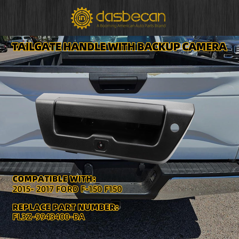 Dasbecan Tailgate Handle Backup Camera Compatible with Ford F150 2015-2017 | With Liftgate Latch Handle with Reverse Parking Rearview Camera for F-150 Replace# FL3Z-9943400-BA Fl3z9943400aa