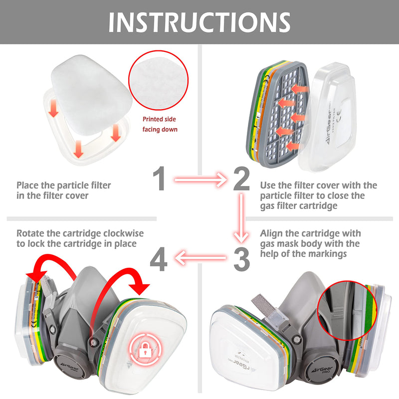 AirGearPro M-500 ABEK1-P2 Reusable Respirator Mask | Anti-Dust Gas mask Ideal for Spray Painting, Sanding, Building work, Chemical, DIY and more. Multi-gas Respirator