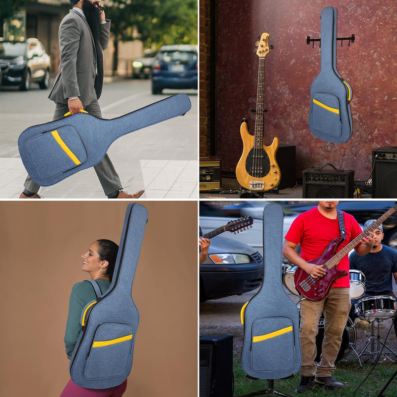 MUZNOTE Bass Guitar Case, Bass Guitar Gig Bag Backpack Soft Electric Bass Guitar Bag 0.38 inch Thick Padding Lightweight Dual Adjustable Shoulder Strap Pocket (Blue)