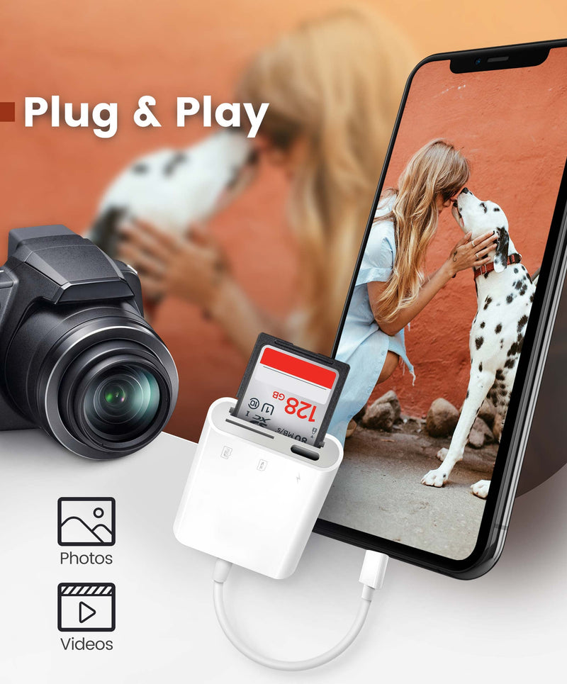 SD Card Reader for iPhone iPad, AkHolz 2 in 1 SD Card Reader for iPhone iPad Camera Card Viewer Reader for Trail Game Camera DSLR Camera Dash Cams SD Card Reader, Portable No App Required