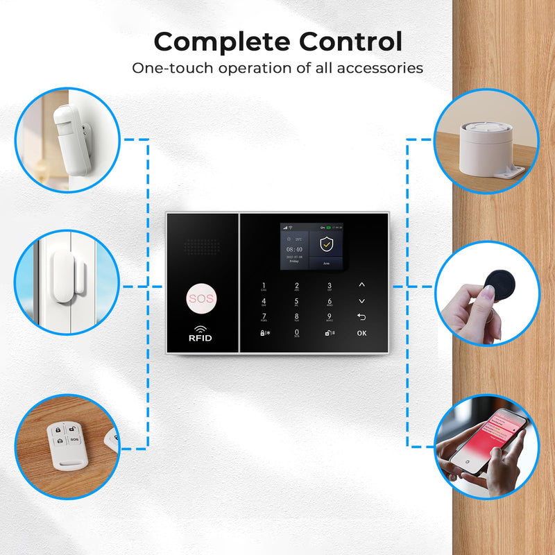 [AUSTRALIA] - PGST Home Security Systems 8-Piece Kit,Alarm System for Home Security,App Alerts,Door Sensors,Motion Detection,WiFi Alarm,Compatible with Alexa,No Subscription,for Home Security and Kids Safety 8-Kits-A 