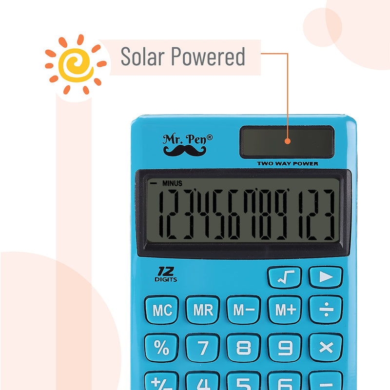 Mr. Pen- Standard Function Calculator, 12 Digits, Small Calculator, Solar Calculator, Pocket Calculator, Simple Calculator, Basic Office Calculators, Solar Handheld Calculator, Standard Calculator Blue