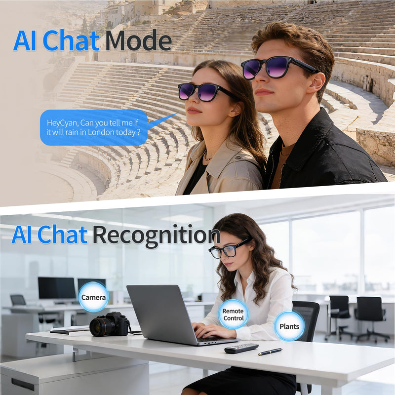 AI Smart Glasses with 4K Camera, 8MPW Anti-Shake Bluetooth Camera Glasses for Women Men, 1080P Video Recording Dual Mic Noise Reduction, Real Time Translation, Voice Assistant for Travel (3 lenses)