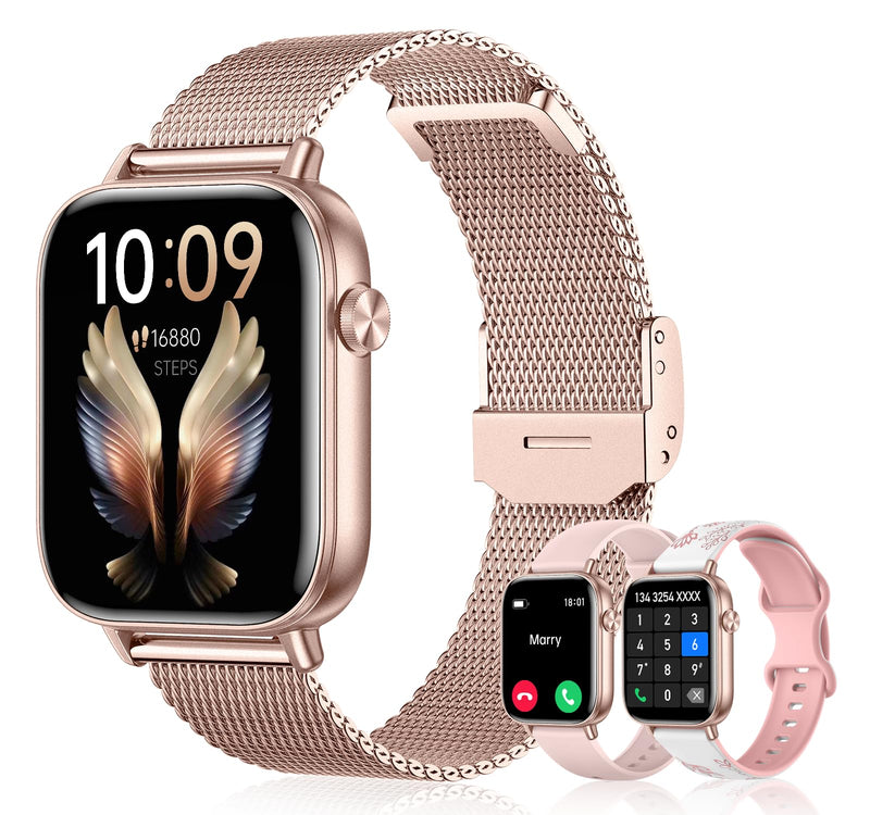 Smart Watches for Women,1.83" HD Watch with Calls and Messages/Heart Rate/Sleep/Female Cycle,Fitness Tracker Smartwatch for Android/iOS Compatible,Gold & Pink