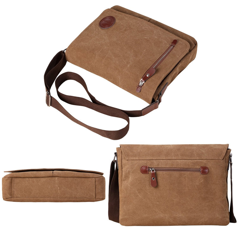 Vintage Canvas Satchel Messenger Bag for Men Women,Travel Shoulder bag 13.5" Laptop Bags Bookbag (Coffee) Coffee