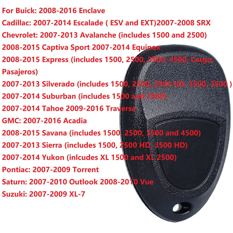 Remote Key Fob Replacement Fits for Chevy Silverado Avalanche Equinox Express Traverse Captiva GMC Sierra 1500 2500 Acadia Savana Yukon Buick Enclave Cadillac Escalade Pontiac Torrent Saturn Outlook