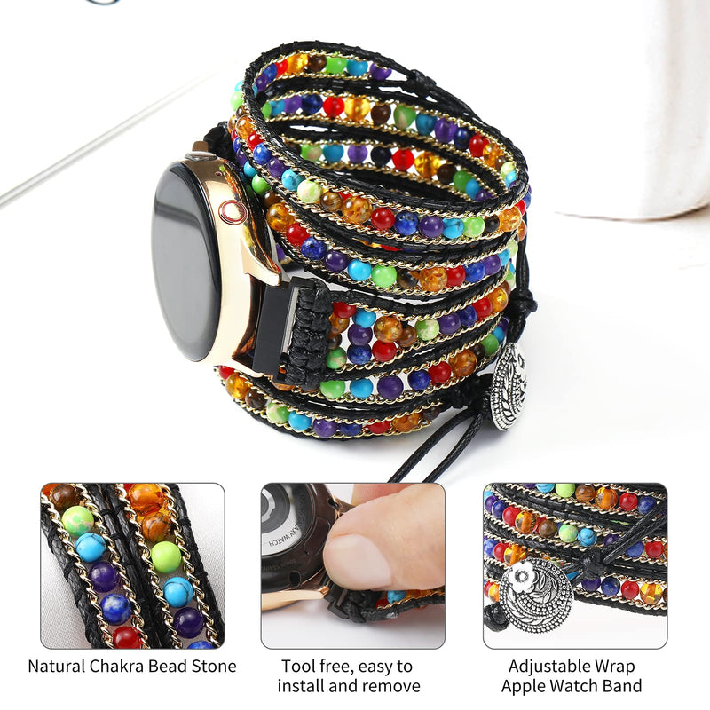 20mm Boho Beaded Watch Band Compatible with Samsung Galaxy Watch 4/5/Active 2 Watch Band 40mm 44mm/Galaxy Watch 5 Pro 45mm/Watch 3 41mm/Watch 4 Classic 42mm 46mm, 7 Chakra Stone Beads Bracel