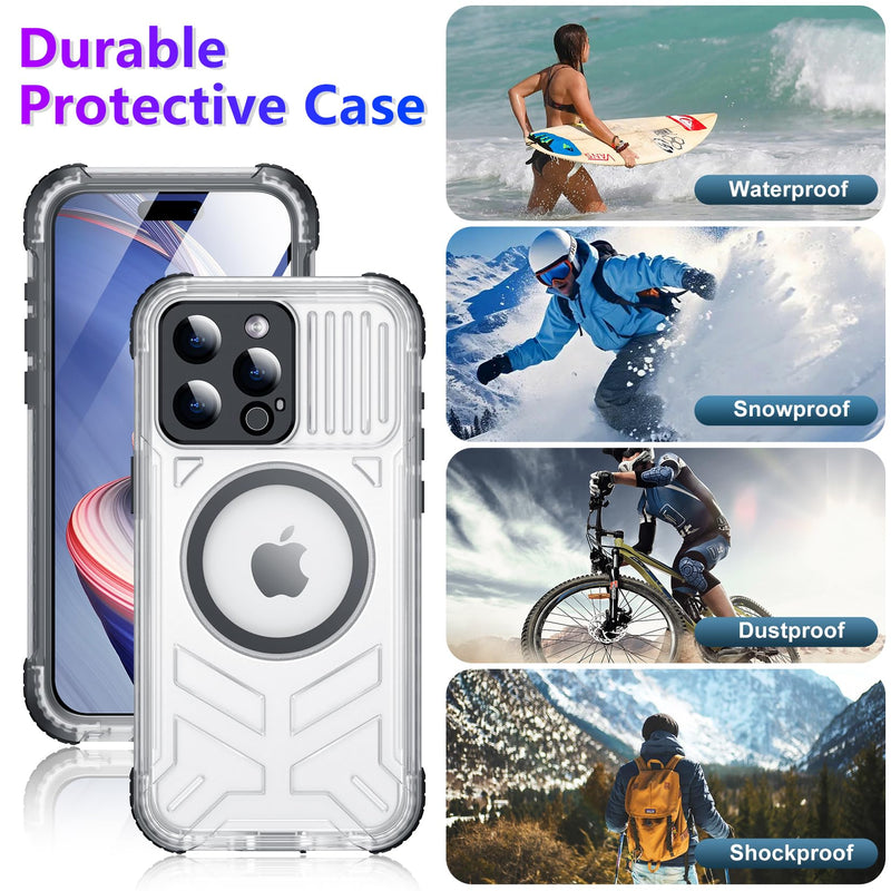 Magnetic for iPhone 15 Pro Case Waterproof,[Built-in Screen & Camera Protector][Full Body Shockproof][IP68 Underwater][Dustproof] Shockproof Phone Case for iPhone 15 Pro 6.1"-Black Black