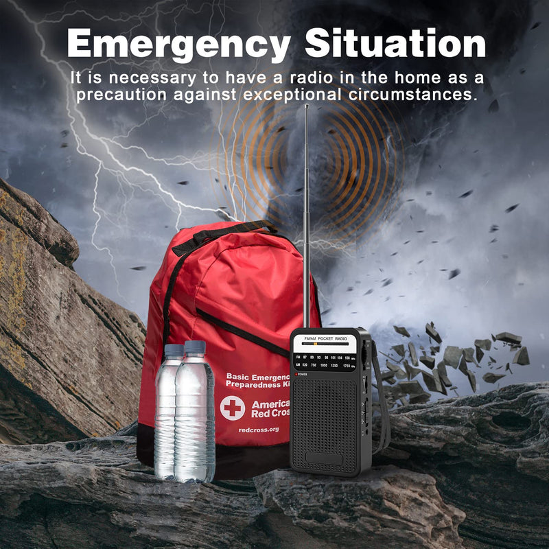 Portable Radio AM FM, Goodes Transistor Radio with Loud Speaker, Headphone Jack, 2AA Battery Operated Radio for Long Range Reception, Pocket Radio for Indoor, Outdoor and Emergency Use Black