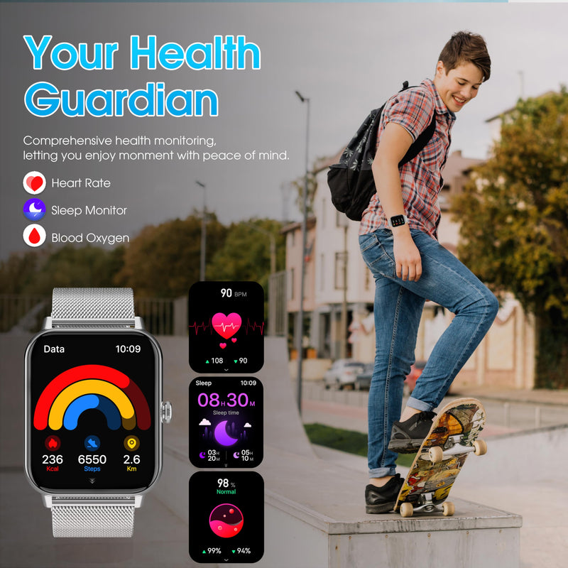 x2 Smart Watch, 1.83" HD with Calls and Messages/Heart Rate/Sleep/Female Cycle,Fitness Tracker Smartwatch for Android/iOS Compatible,Silver & Black