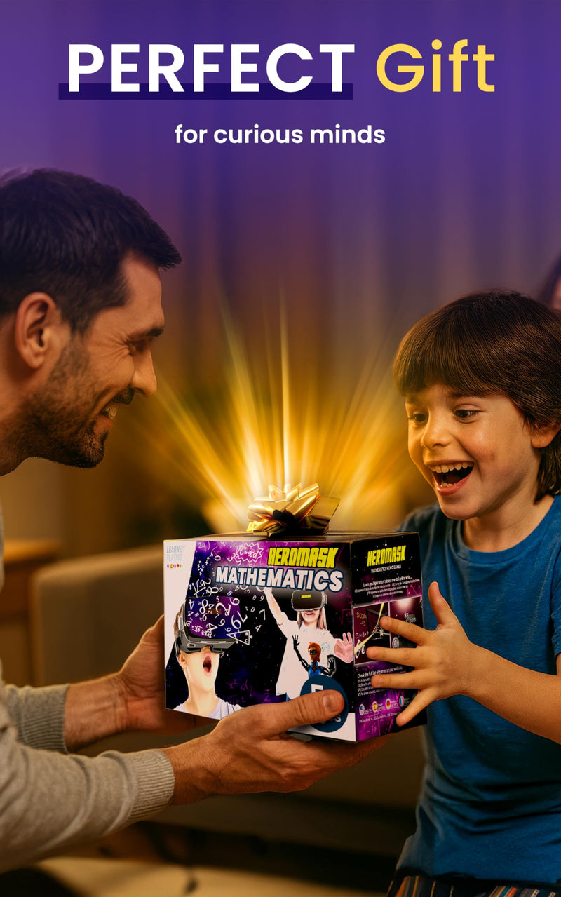 Heromask Educational VR Headset for Kids 5-12, Math Games, Phone Powered | Uses your own iPhone or Android. Times tables, addition and division games built with teachers. Birthday or school gift. Mathematics