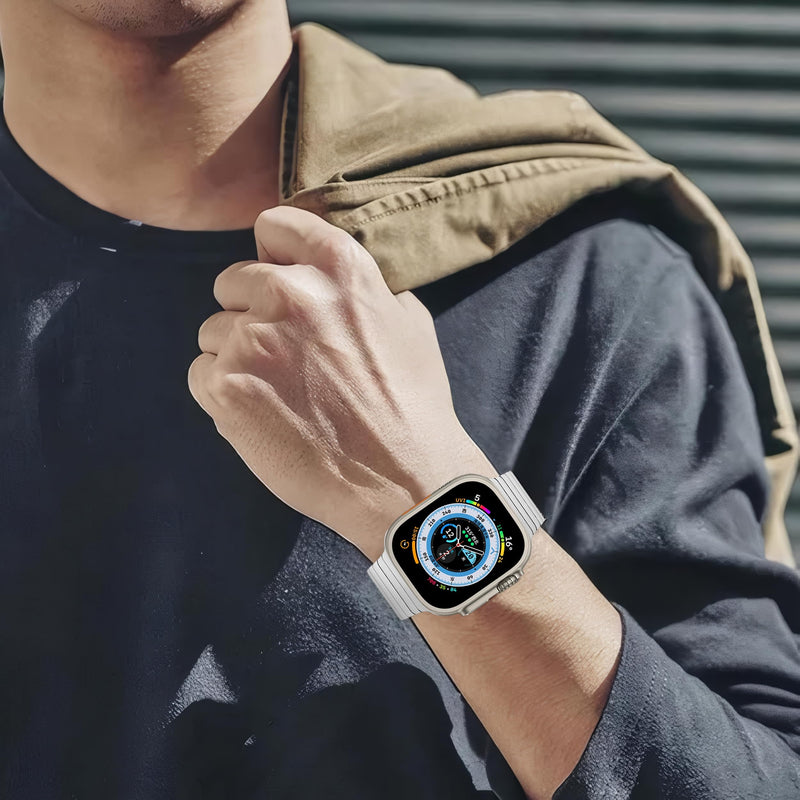 Titanium Band for Apple Watch 46mm/49mm, DLC Curved Link Bracelet, Silver | MaKTech DLC Coating Scratch-Resistant, Lightweight Metal, for Apple Watch 11/10 46mm, Ultra 3/2 49mm, 9/8 45mm, SE 3/2 44mm