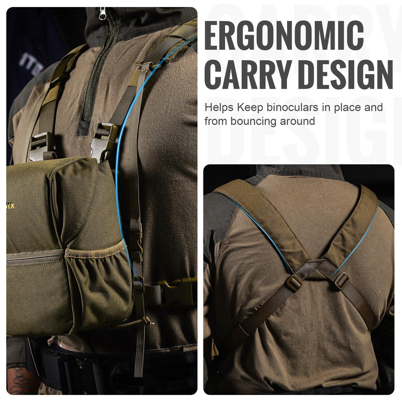 VISMIX Binocular Harness, Adjustable Binocular Harness Chest Pack with Rain Cover for Hunting Hiking Shooting Coyote Brown Large