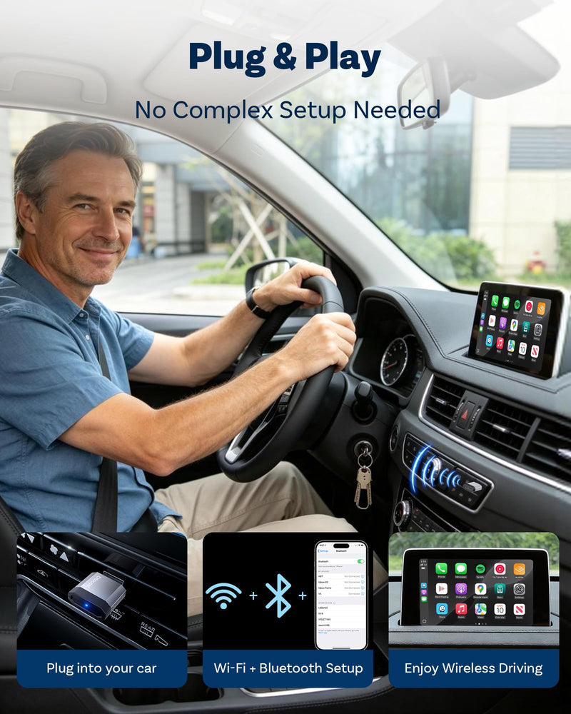 OTTOCAST Mini Nova 2-in-1 Wireless CarPlay & Android Auto AI Adapter | 2026 upgraded plug & play adapter, features built-in AI assistance including Claude, Gemini, and ChatGPT