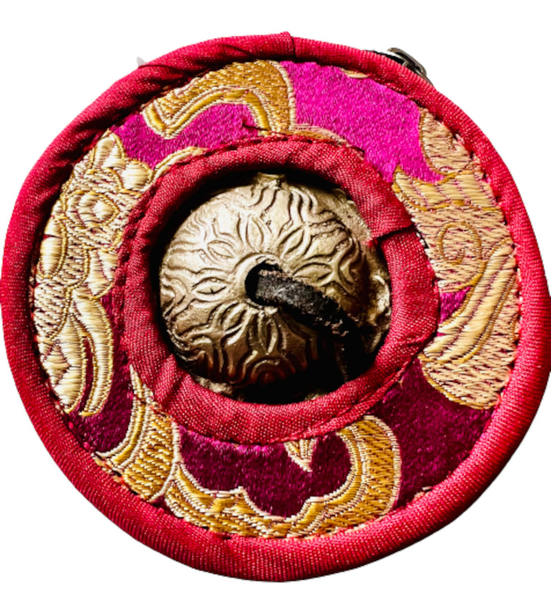 QT S Tibetan Handmade Yoga Meditation Om Tingsha Bell Chimes Cymbal Set, with Handmade Unique Bag (2.75 Inches Buddhist Tingsha, Om Mani Padme Hum Mantra) Made in Buddha Born Country Nepal (Maroon) Maroon