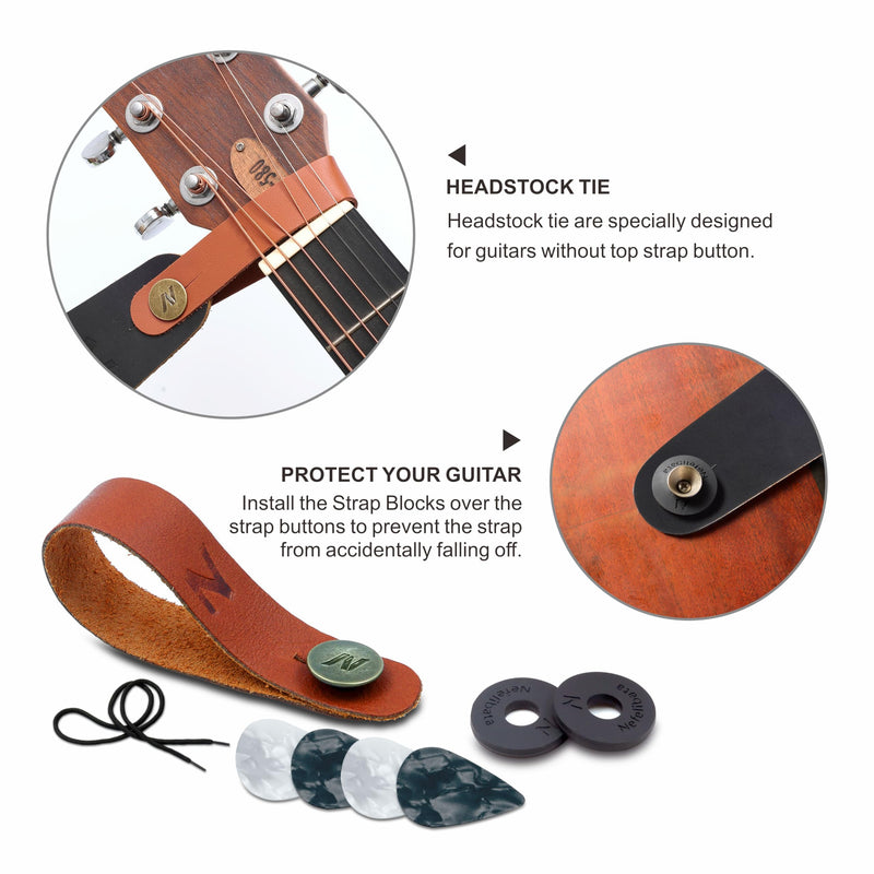 Nefelibata Guitar Strap, Vintage Embroidered Cotton Guitar Straps with Head Cowhide Leather Ends for Bass, Electric & Acoustic Guitars, with Free Strap Button, 1 Pair Strap Locks and 4 Guitar Picks Purple