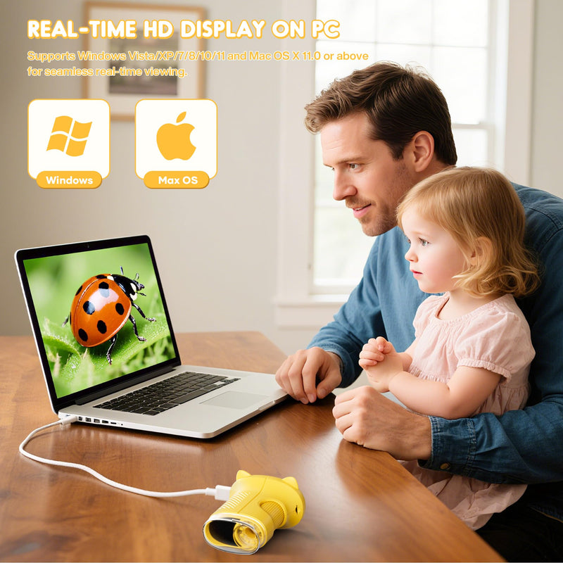 [AUSTRALIA] - 1000X Handheld Digital Microscope for Kids : Wonderquest Microscope with 2.0" IPS Screen, STEM Toys for Ages 3-6 8-13 Girls Boys Child, Portable Edu Gift Age 4-6 8-12 Children Students Yellow 