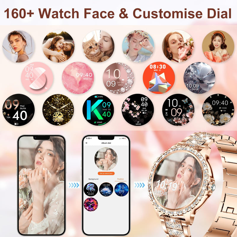 Smart Watches for Women (Answer/Make Call),120+ Sport Fitness Tracker Smartwatch for Android iOS,1.32" HD Screen with Heart Rate/Blood Oxygen/Sleep Monitor/AI Voice Watches for Women,3 Straps