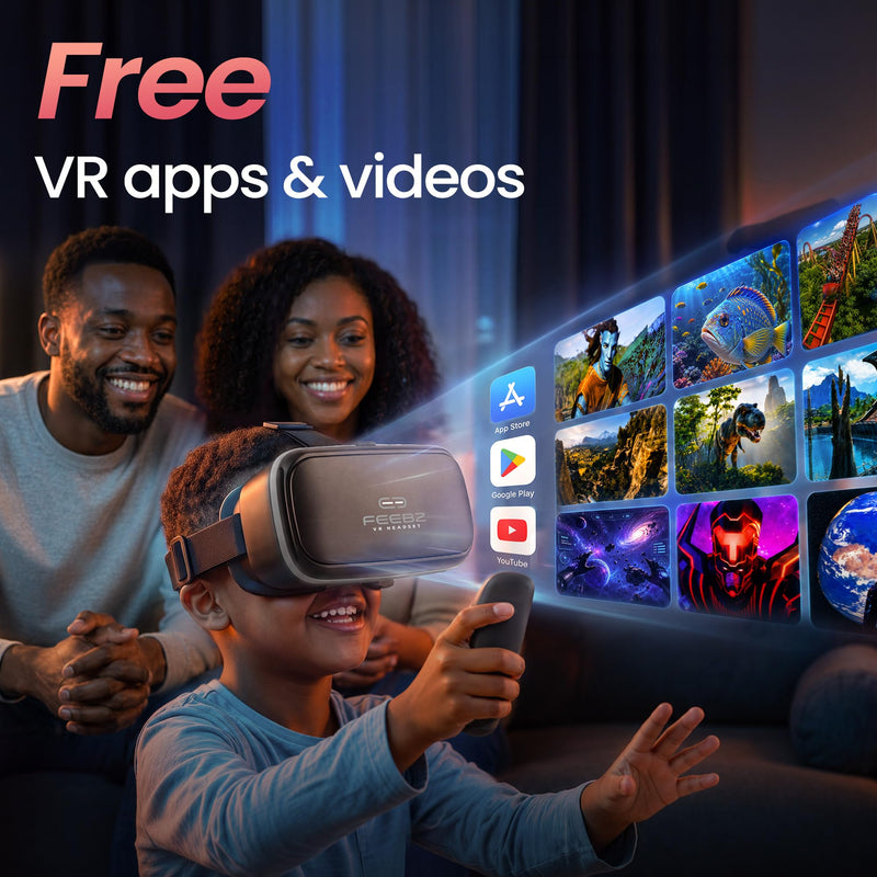 3D VR Headset for Kids + Android Remote - for iPhone & Android Phones | with 3D VR Videos & Apps Links | Virtual Reality Goggles Set for Beginners Argent
