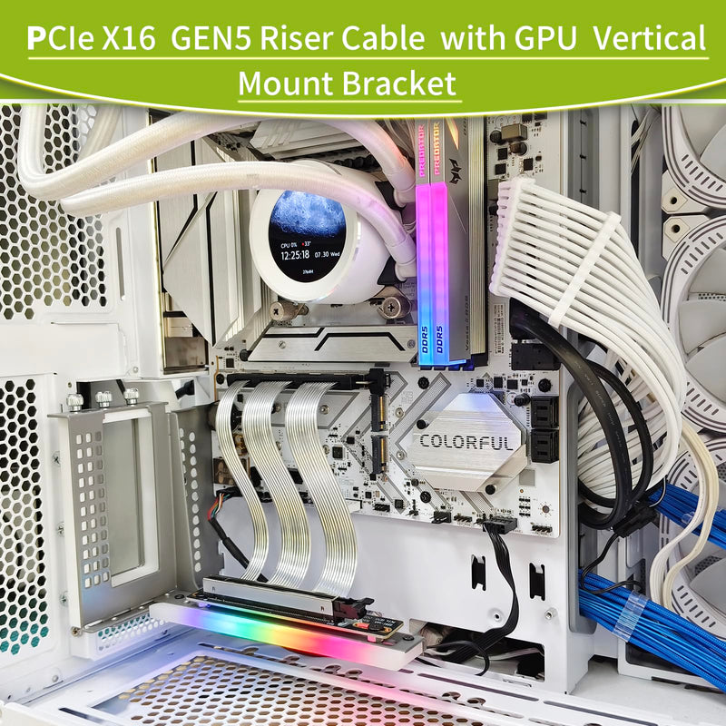 PCIe 5.0 X16 Riser Cable GPU Extension Cable GEN5 Vertical Mount for Next RTX5090, GEN5 SSD Riser Card (15cm) Right Angel 15cm