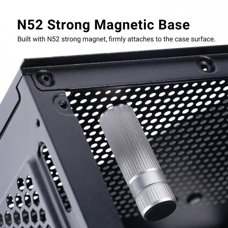 Magnetic Aluminum GPU Anti-Sag Support Bracket,52-82mm | Black striped bracket, spiral height adjust, N52 magnetic anti-slip base, fits most GPUs & mainstream PC cases