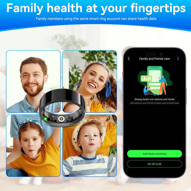 Smart Fitness and Activity Ring for Men and Women - Track Heart Rate Stress Sleep Steps and Blood Oxygen, 10ATM Waterproof Fitness Tracker for iPhone and Android, No Subscription Fee, Size 12
