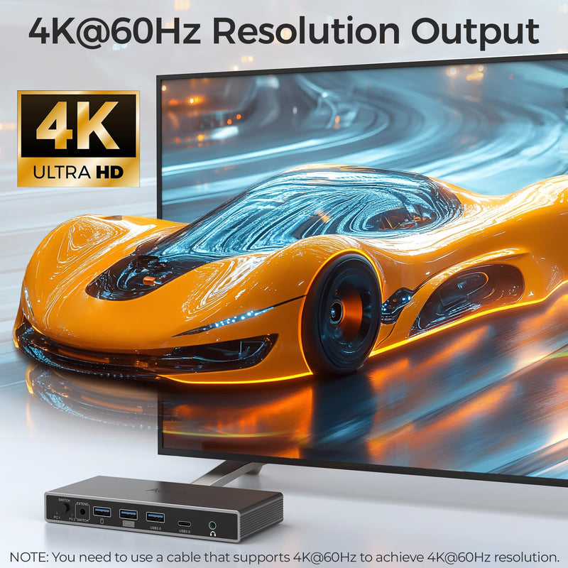 Alxum KVM Switch 2 Monitors 2 Computers Display Port with Wired Remote | 4K 60Hz 2 PC Dual Monitors KVM Switcher Displayport 4 USB 3.0 Port for Keyboard Mouse Printer,2 in 2 Out with Power Delivery