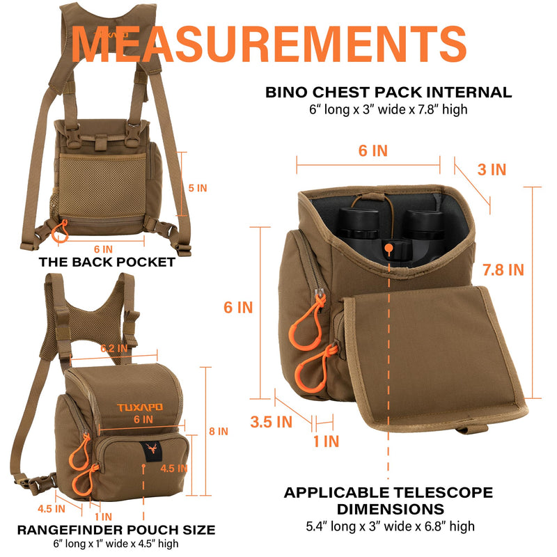 Binocular Harness Chest Pack with Rangefinder Pouch Bino Case for Hunting Hiking Shooting Coyote Brown