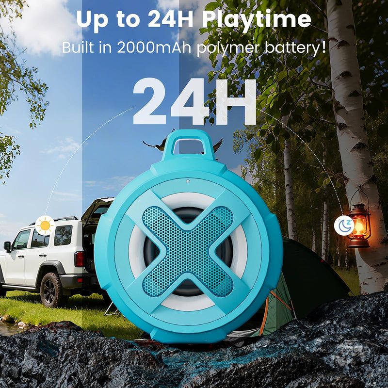 [AUSTRALIA] - Upgraded, IP67 Waterproof Bluetooth Speaker, Silicone Case,10W Pro Sound&Deep Bass,24H Playtime, with Lights,Clip,Floating,for Shower,Beach essentials, Kayak Paddle Board Boat Lake Camping accessories A-Black 