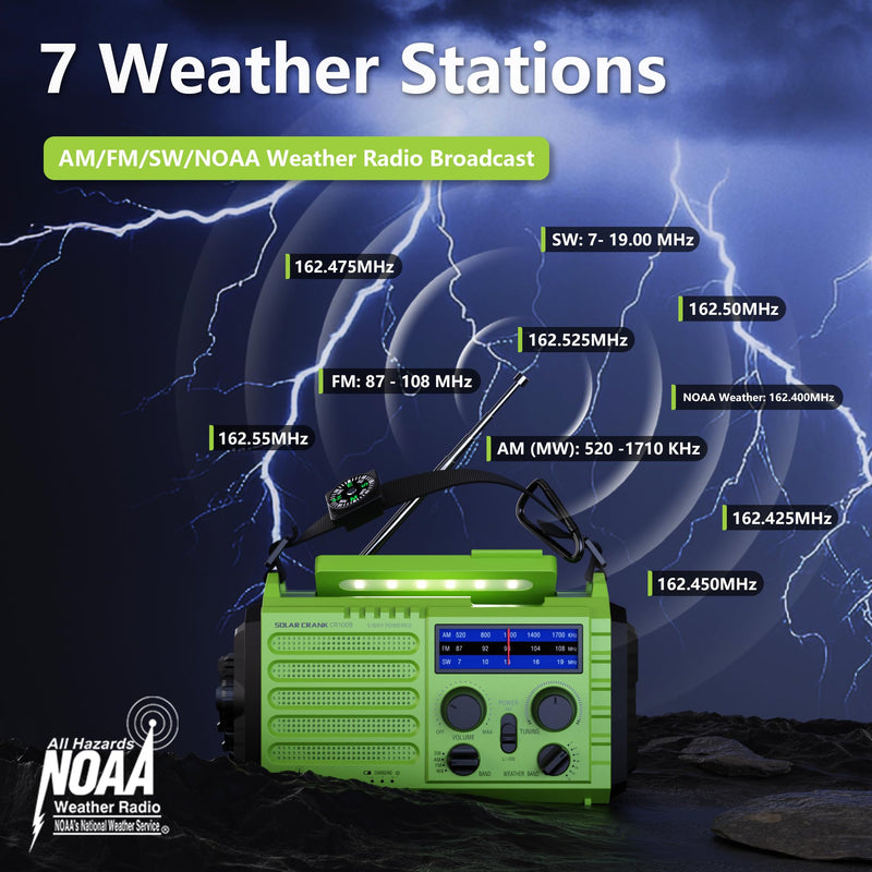 [AUSTRALIA] - Mesqool Emergency Radio 5 Way Powered, 5000 Survival Radio Solar Hand Crank Portable NOAA/AM/FM/SW Weather Radio Battery Backup, Wind up Radio with Cell Phone Charger, Flashlight, SOS green 
