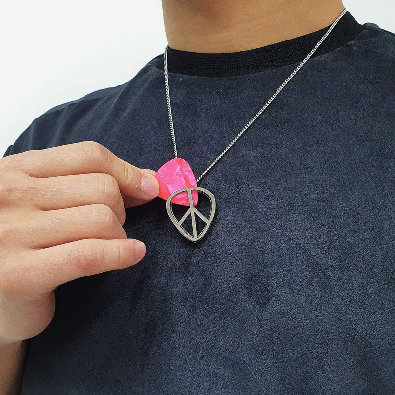 Peace Shaped Guitar Pick Holder Necklace for Guitarists/Guitar Picks Keeper Storage Pendant Necklace Stainless Steel Music Lovers Musicians Gifts Metal Black